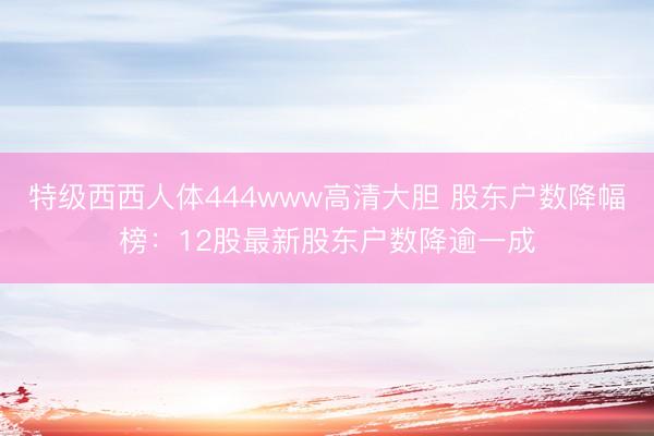 特级西西人体444www高清大胆 股东户数降幅榜：12股最新股东户数降逾一成