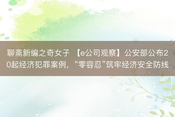 聊斋新编之奇女子 【e公司观察】公安部公布20起经济犯罪案例，“零容忍”筑牢经济安全防线