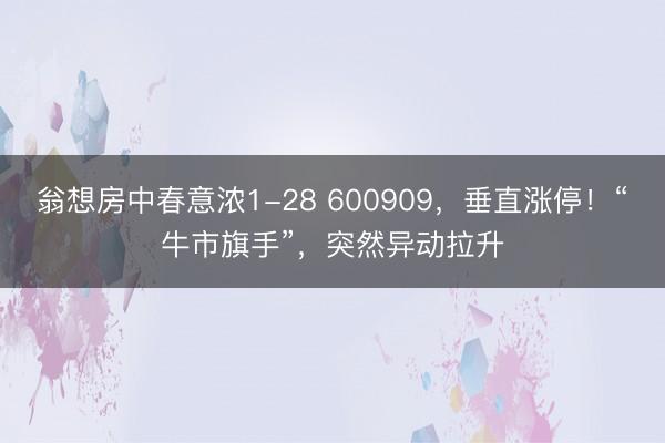 翁想房中春意浓1-28 600909，垂直涨停！“牛市旗手”，突然异动拉升