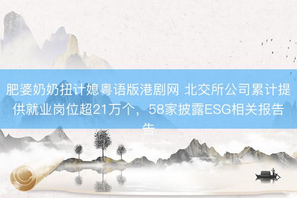 肥婆奶奶扭计媳粤语版港剧网 北交所公司累计提供就业岗位超21万个，58家披露ESG相关报告