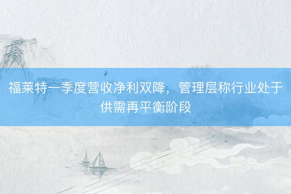 福莱特一季度营收净利双降,管理层称行业处于供需再平衡阶段