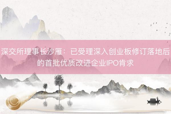 深交所理事长沙雁：已受理深入创业板修订落地后的首批优质改进企业IPO肯求