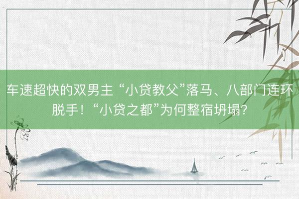 车速超快的双男主 “小贷教父”落马、八部门连环脱手！“小贷之都”为何整宿坍塌？