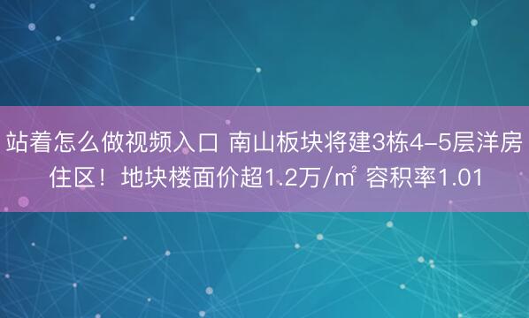 站着怎么做视频入口 南山板块将建3栋4-5层洋房住区！地块楼面价超1.2万/㎡ 容积率1.01