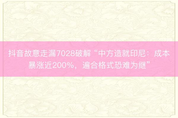 抖音故意走漏7028破解 “中方造就印尼：成本暴涨近200%，遍合格式恐难为继”