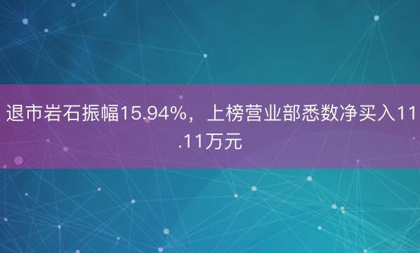 退市岩石振幅15.94%，上榜营业部悉数净买入11.11万元